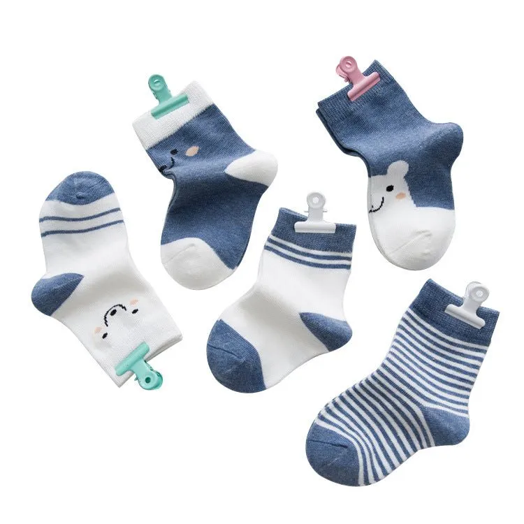 5-Pack Cartoon Bear Socks (4 Colors)