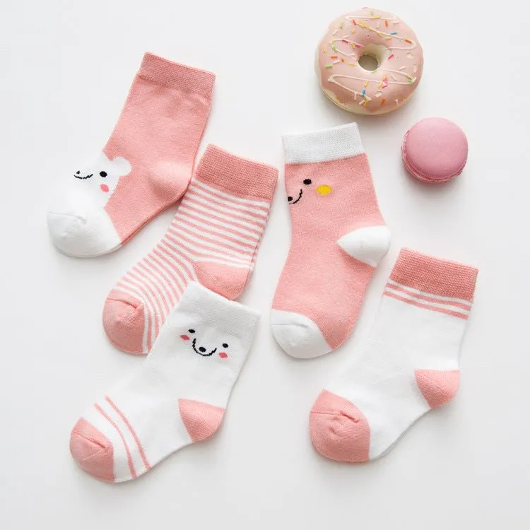 5-Pack Cartoon Bear Socks (4 Colors)