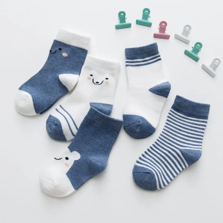 5-Pack Cartoon Bear Socks (4 Colors)