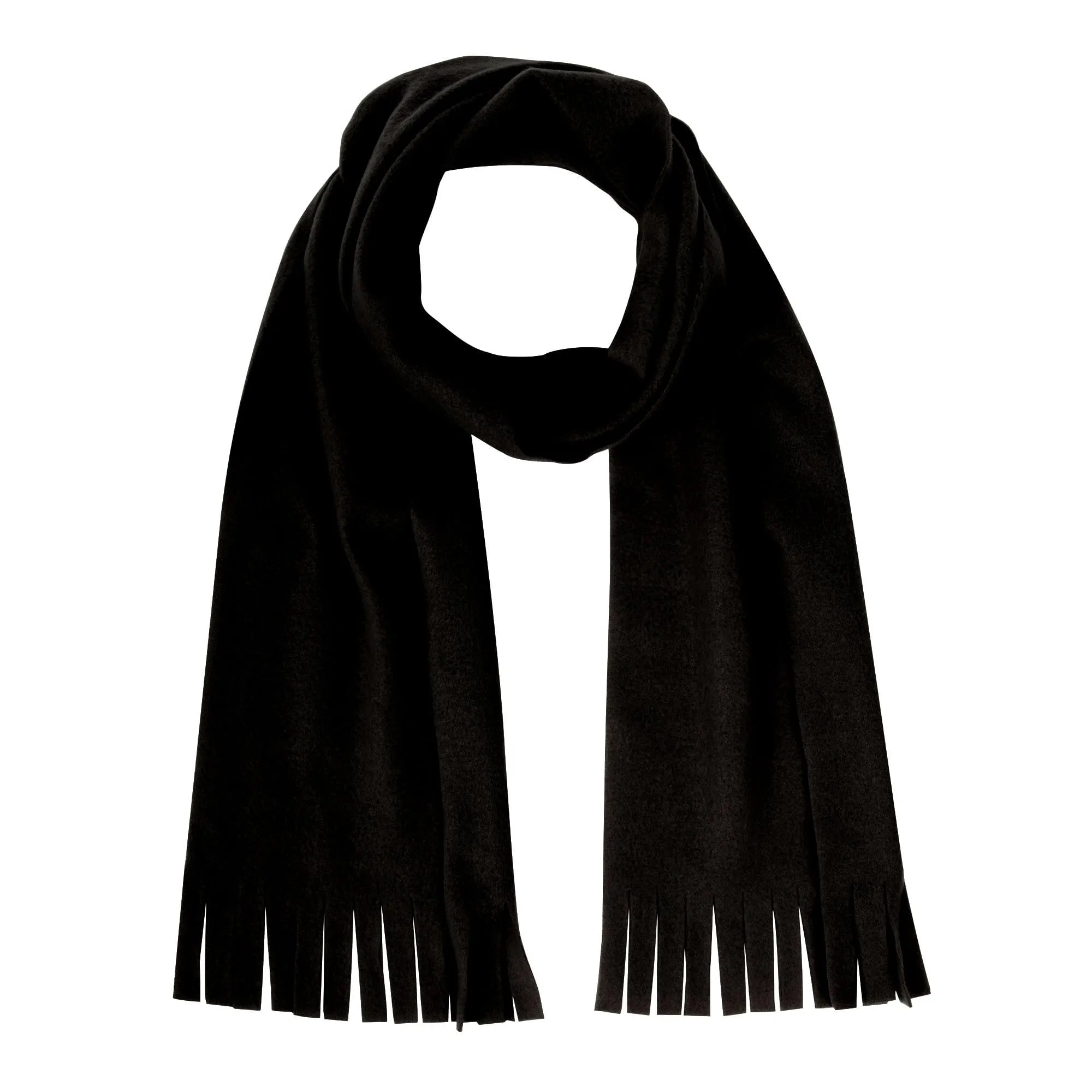 Adult Fleece Scarves 60" x 8" With Fringe - Black Only