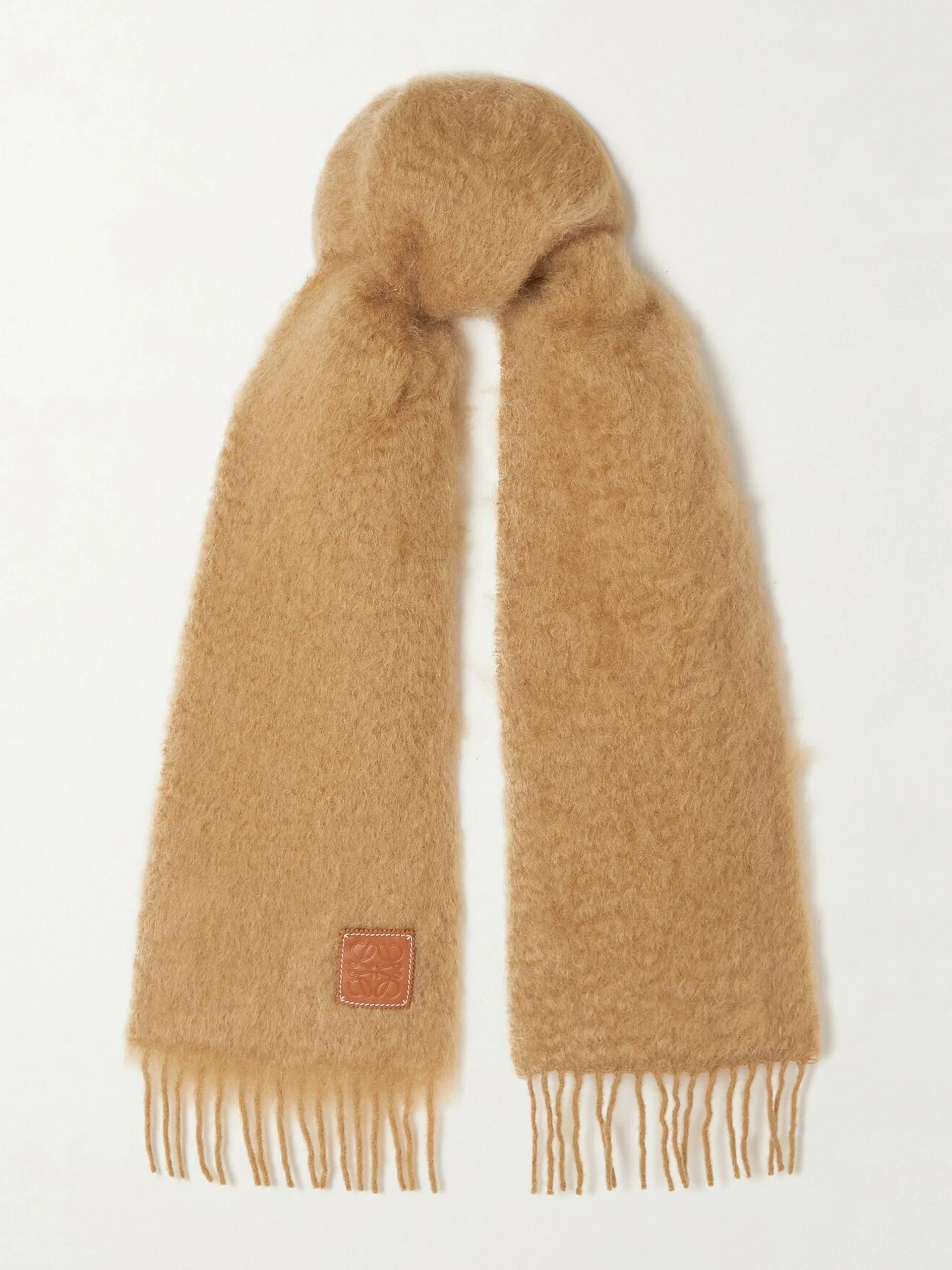 Appliquéd fringed mohair-blend scarf