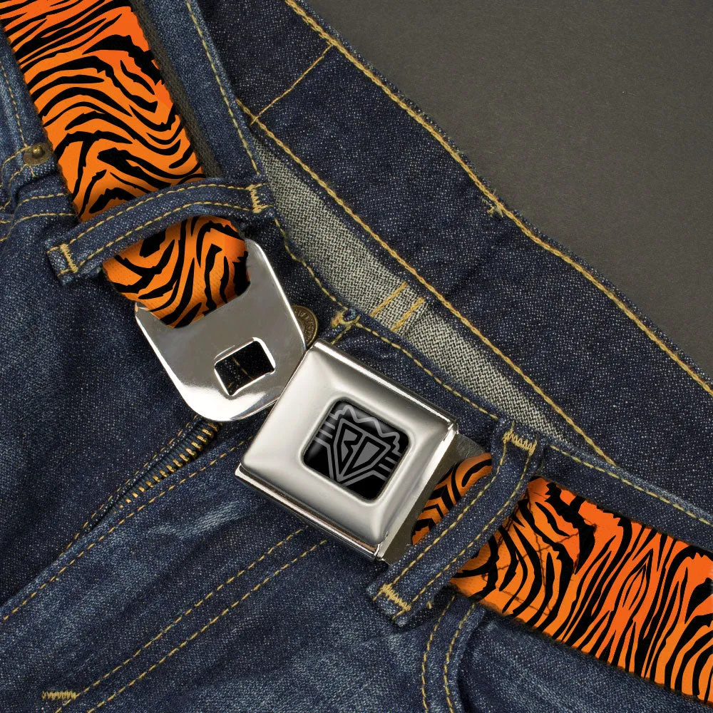 BD Wings Logo CLOSE-UP Black/Silver Seatbelt Belt - Tiger2 Orange/Black Webbing