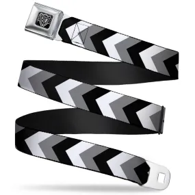 BD Wings Logo CLOSE-UP Full Color Black Silver Seatbelt Belt - Chevron White/Gray/Black Webbing