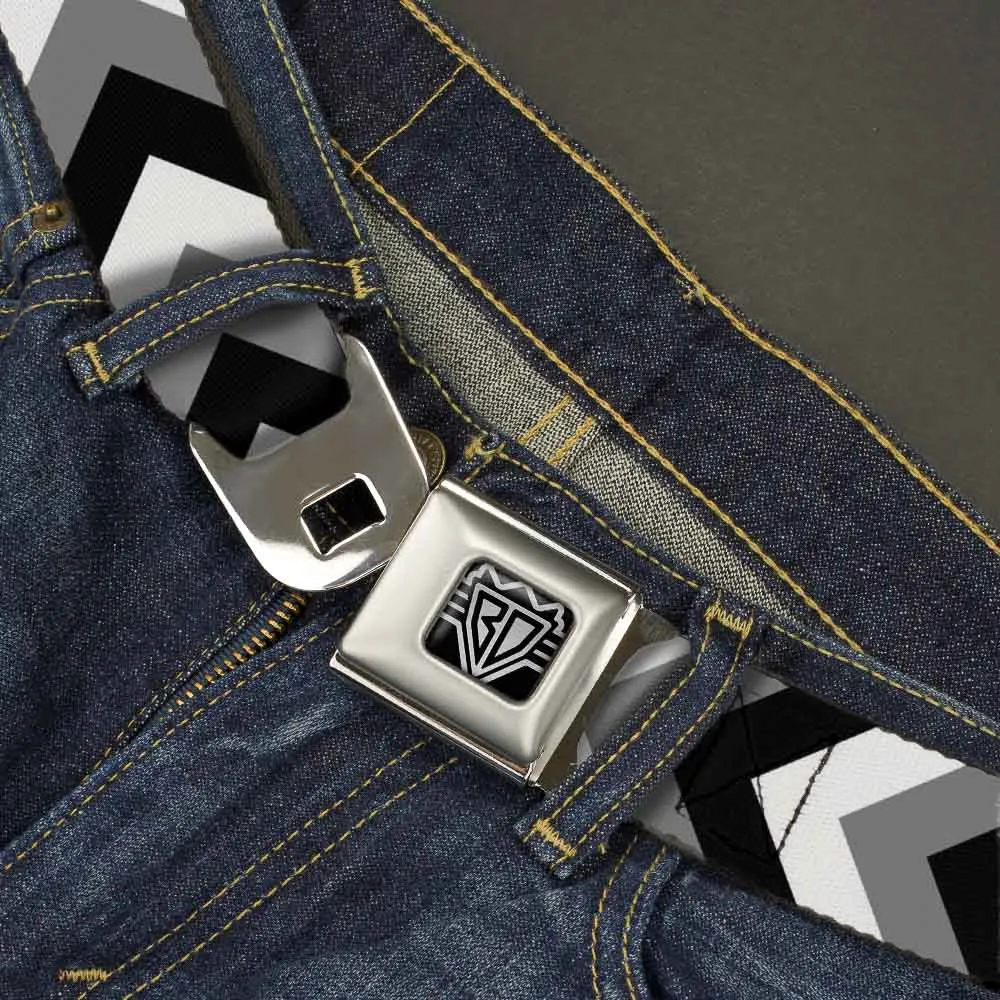 BD Wings Logo CLOSE-UP Full Color Black Silver Seatbelt Belt - Chevron White/Gray/Black Webbing