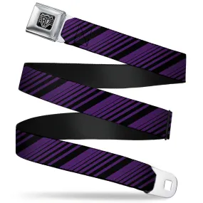 BD Wings Logo CLOSE-UP Full Color Black Silver Seatbelt Belt - Diagonal Stripes Purples Webbing