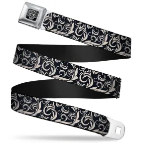 BD Wings Logo CLOSE-UP Full Color Black Silver Seatbelt Belt - Filigree Navy/Khaki Webbing