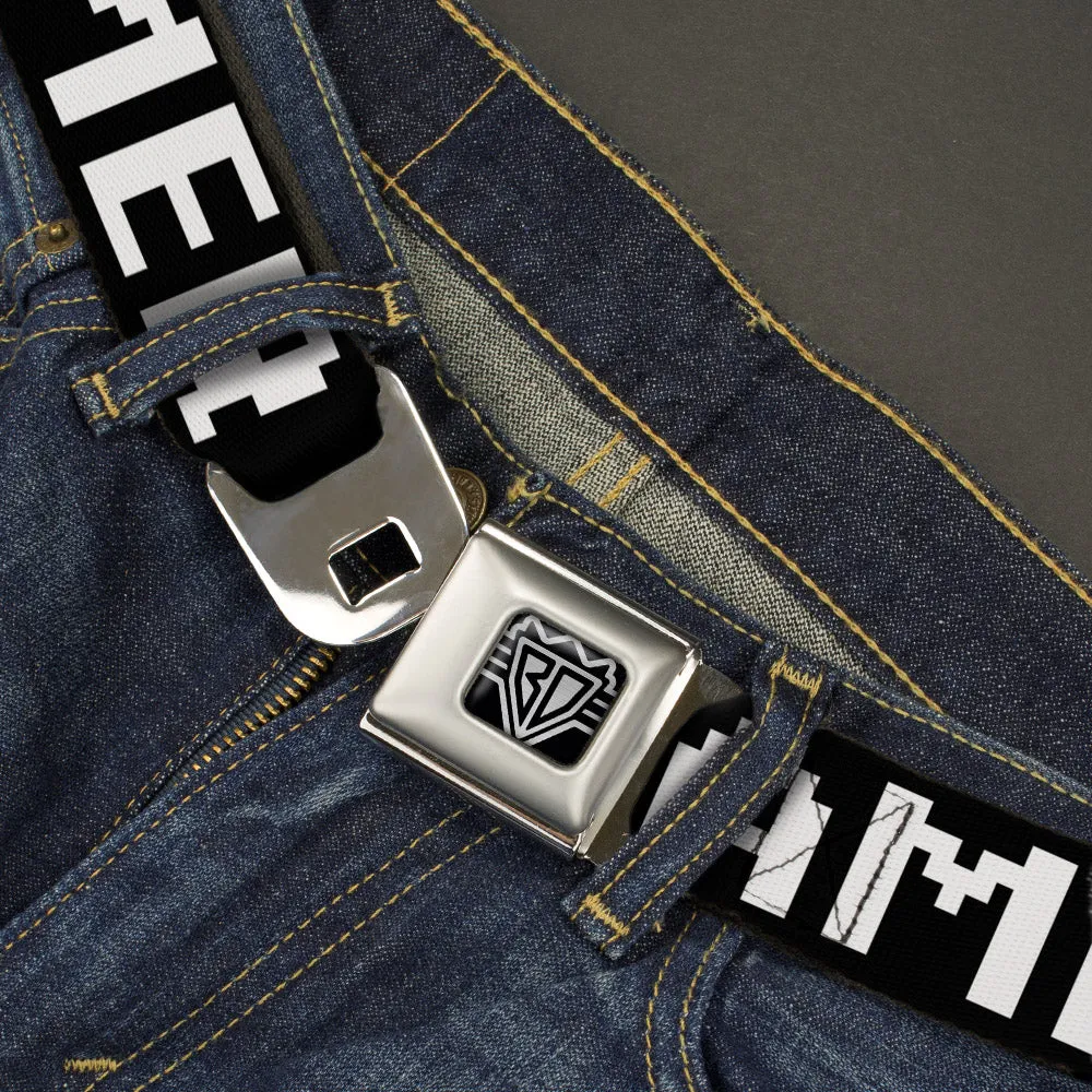 BD Wings Logo CLOSE-UP Full Color Black Silver Seatbelt Belt - GAMER 2/Heart 8-Bit Black/White/Red Webbing