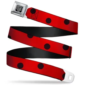 BD Wings Logo CLOSE-UP Full Color Black Silver Seatbelt Belt - Lady Bug Dots Red/Black Webbing