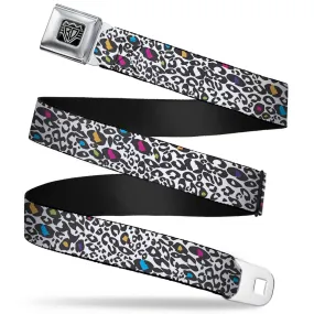 BD Wings Logo CLOSE-UP Full Color Black Silver Seatbelt Belt - Leopard White/Black/Multi Color Webbing