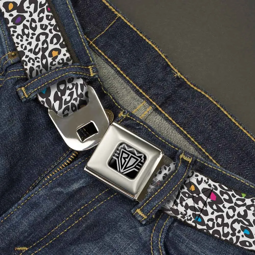 BD Wings Logo CLOSE-UP Full Color Black Silver Seatbelt Belt - Leopard White/Black/Multi Color Webbing