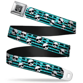 BD Wings Logo CLOSE-UP Full Color Black Silver Seatbelt Belt - Multi Panda w/Sunglasses Stripe Turquoise/Black Webbing