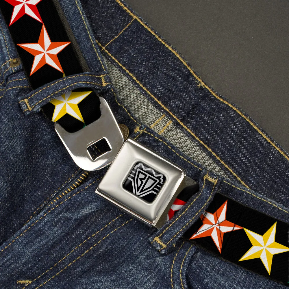 BD Wings Logo CLOSE-UP Full Color Black Silver Seatbelt Belt - Nautical Star Black/Multi Color Webbing