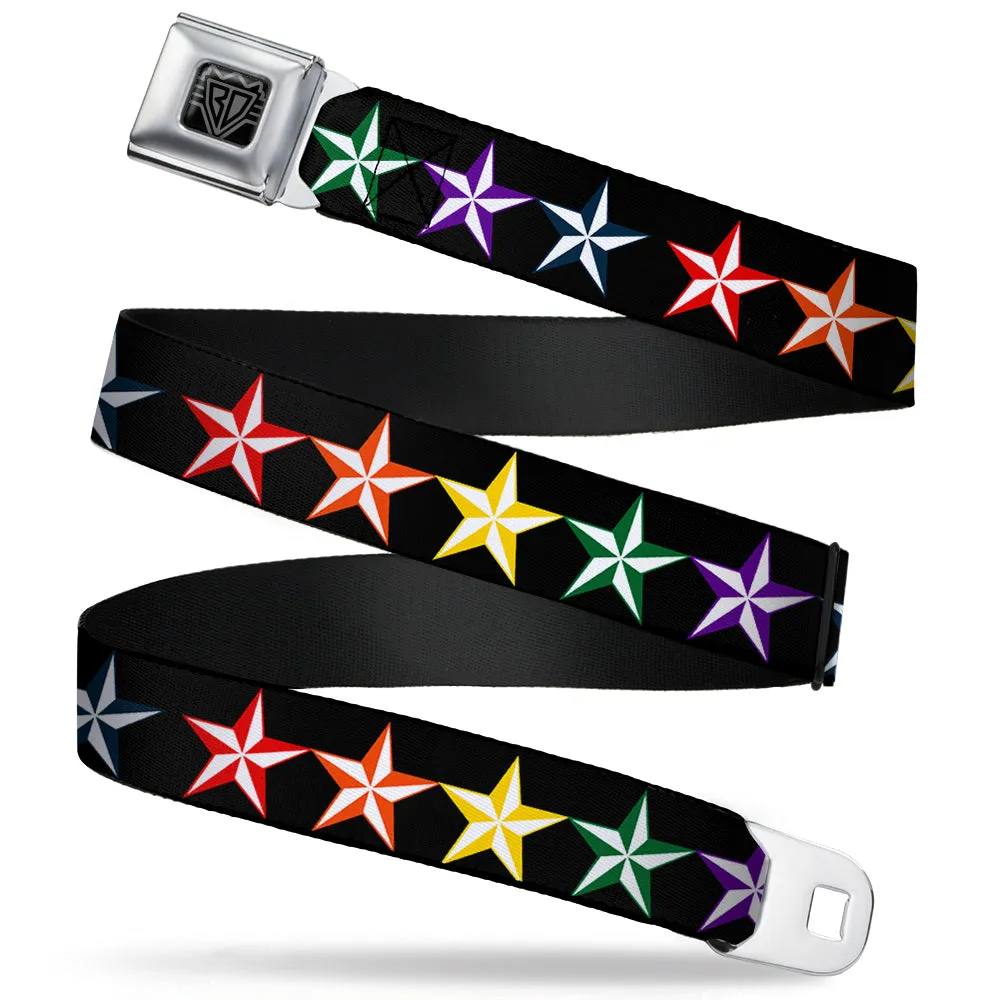 BD Wings Logo CLOSE-UP Full Color Black Silver Seatbelt Belt - Nautical Star Black/Multi Color Webbing