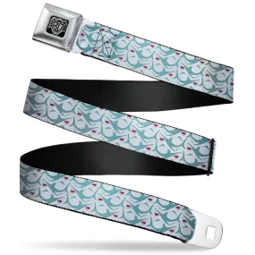 BD Wings Logo CLOSE-UP Full Color Black Silver Seatbelt Belt - Shark 3-Rows Light Blue Webbing