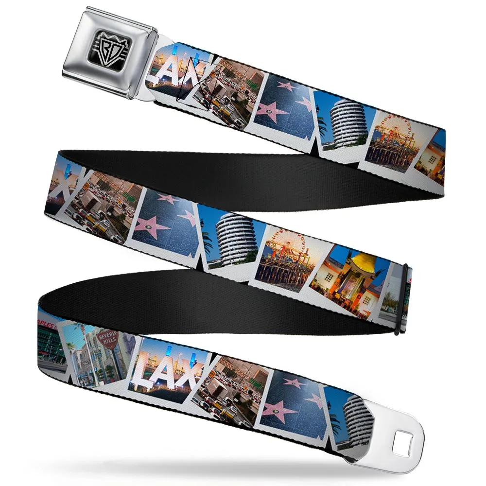 BD Wings Logo CLOSE-UP Full Color Black Silver Seatbelt Belt - Vivid Los Angeles Snapshots Stacked Webbing