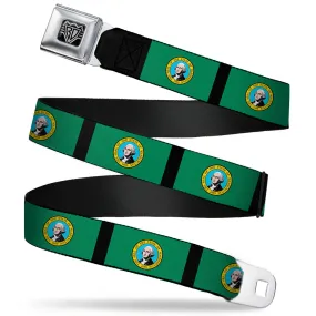 BD Wings Logo CLOSE-UP Full Color Black Silver Seatbelt Belt - Washington Flags/Black Webbing