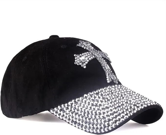 Black Cross Rhinestone Fashion Caps