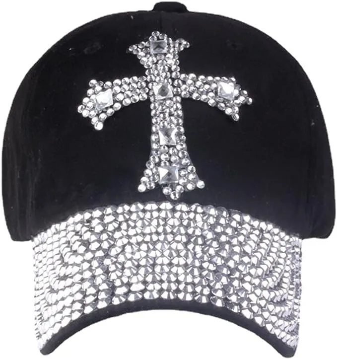 Black Cross Rhinestone Fashion Caps