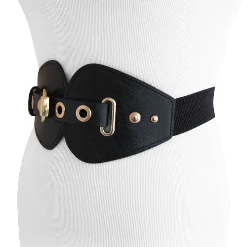 Black Leather and Elastic Belt for Women