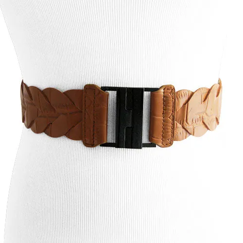 Camel and Smoky Black Croc Finish Women's Stretch Belt