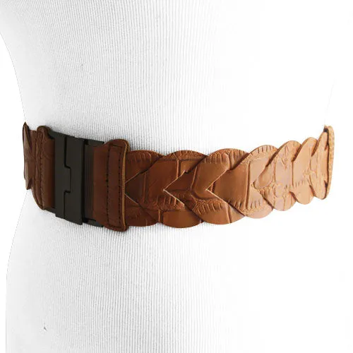 Camel and Smoky Black Croc Finish Women's Stretch Belt