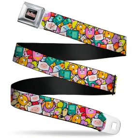 Cartoon Network ADVENTURE TIME Title Logo Full Color Black Seatbelt Belt - Adventure Time Character Face Icons Stacked Collage Webbing