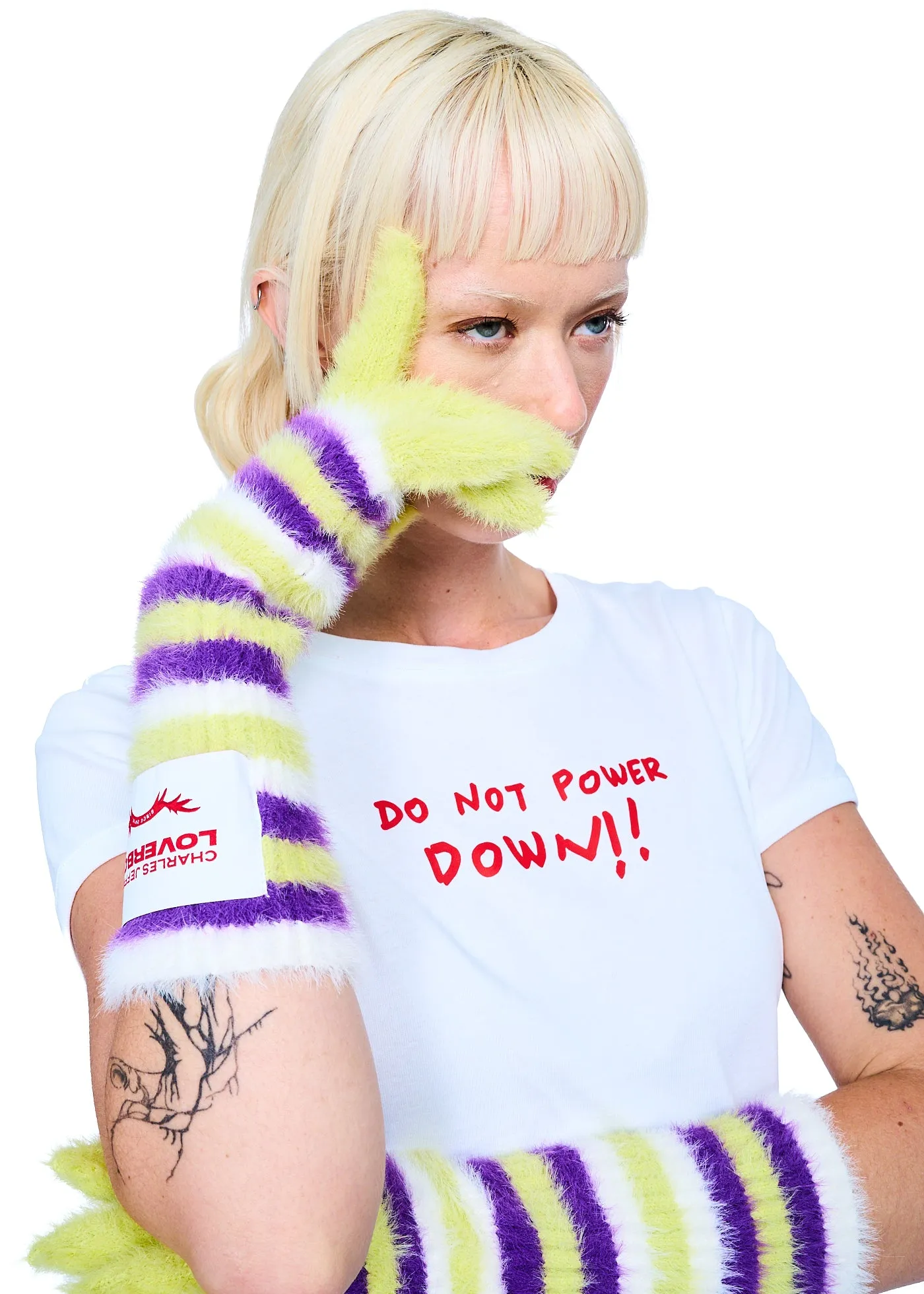 Charles Jeffrey Loverboy Fluffy Striped Gloves in Green/Purple