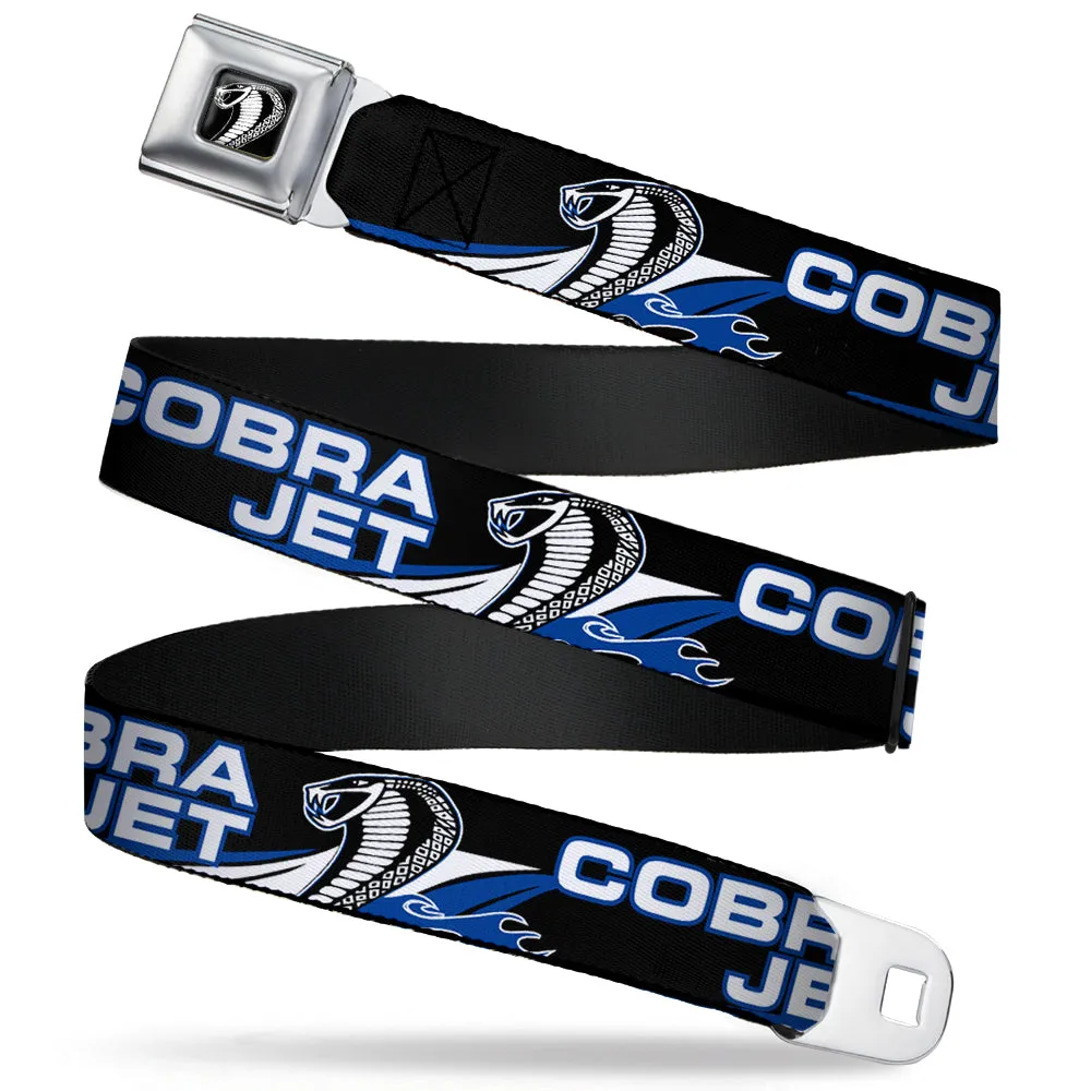 Cobra Head Full Color Black White Seatbelt Belt - COBRA JET/Cobra Head Flame Black/Blue/White Webbing