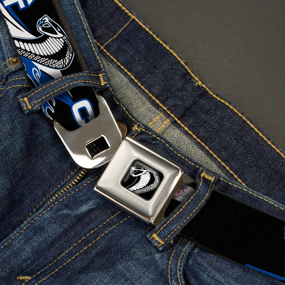 Cobra Head Full Color Black White Seatbelt Belt - COBRA JET/Cobra Head Flame Black/Blue/White Webbing