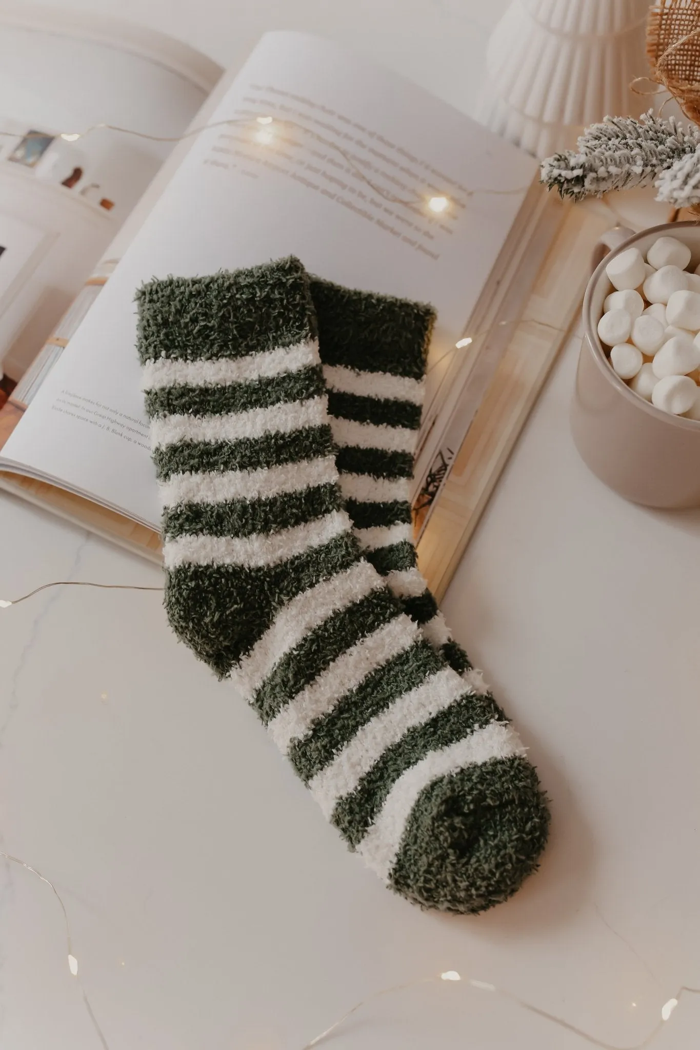 Comfy Cozy Striped Fuzzy Socks - GREEN - FINAL SALE