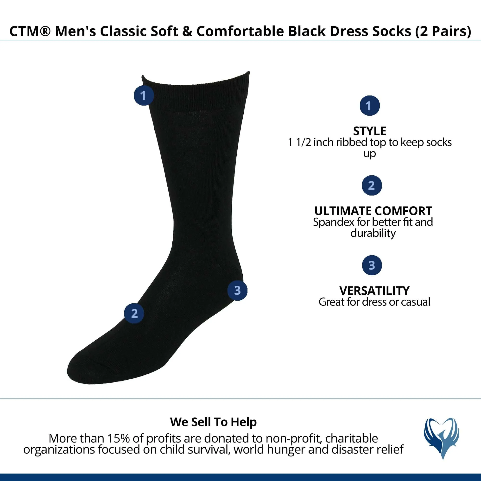 CTM® Men's Classic Soft & Comfortable Black Dress Socks (6 Pairs)