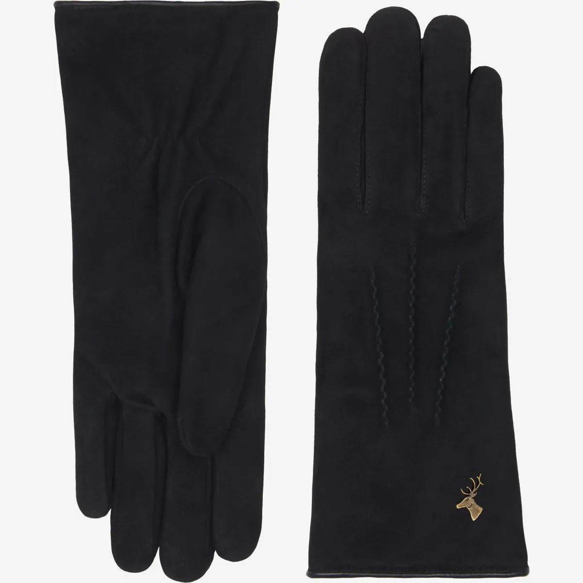 Elizabeth (black) - suede leather gloves with warm faux fur lining