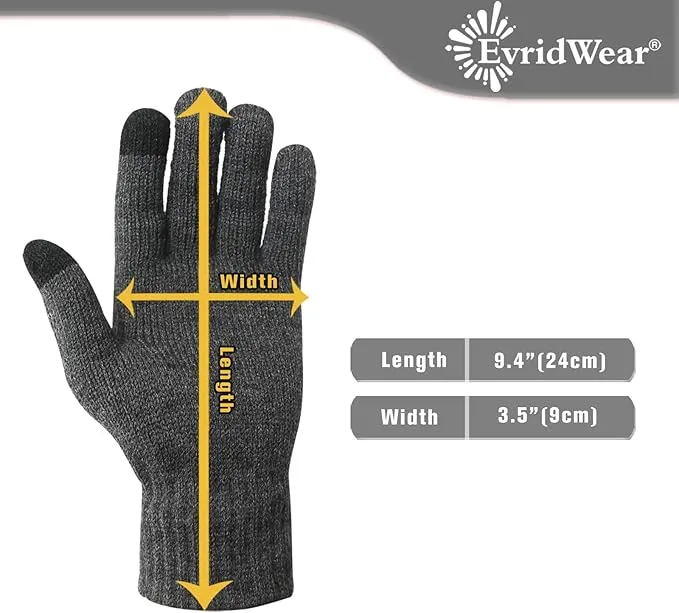 EvridWear 3 Pairs Fingerless Touchscreen Gloves - Thermal & Warm (Black/Navy/Grey)