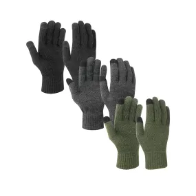 EvridWear 3 Pairs Fingerless Touchscreen Gloves - Thermal & Warm (Black/Navy/Grey)