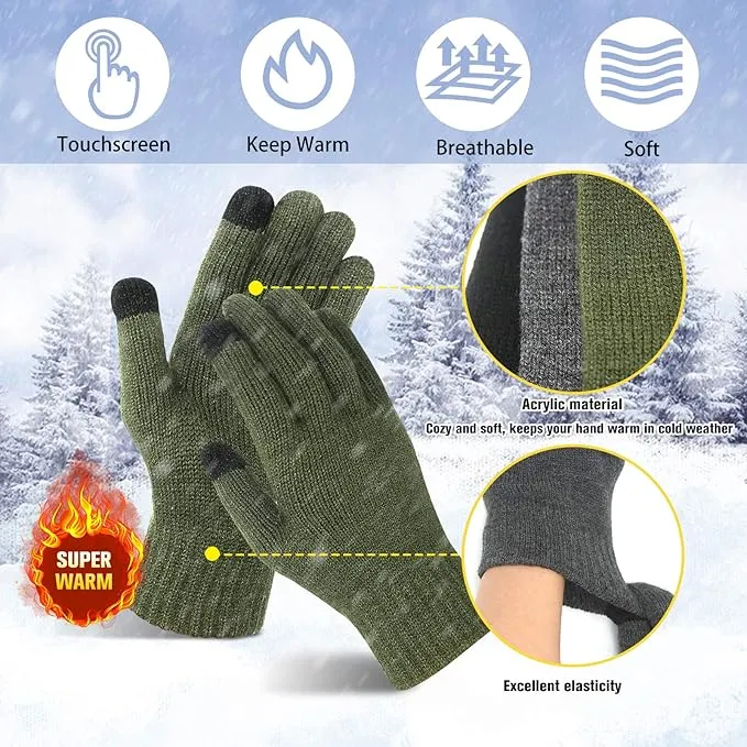 EvridWear 3 Pairs Fingerless Touchscreen Gloves - Thermal & Warm (Black/Navy/Grey)