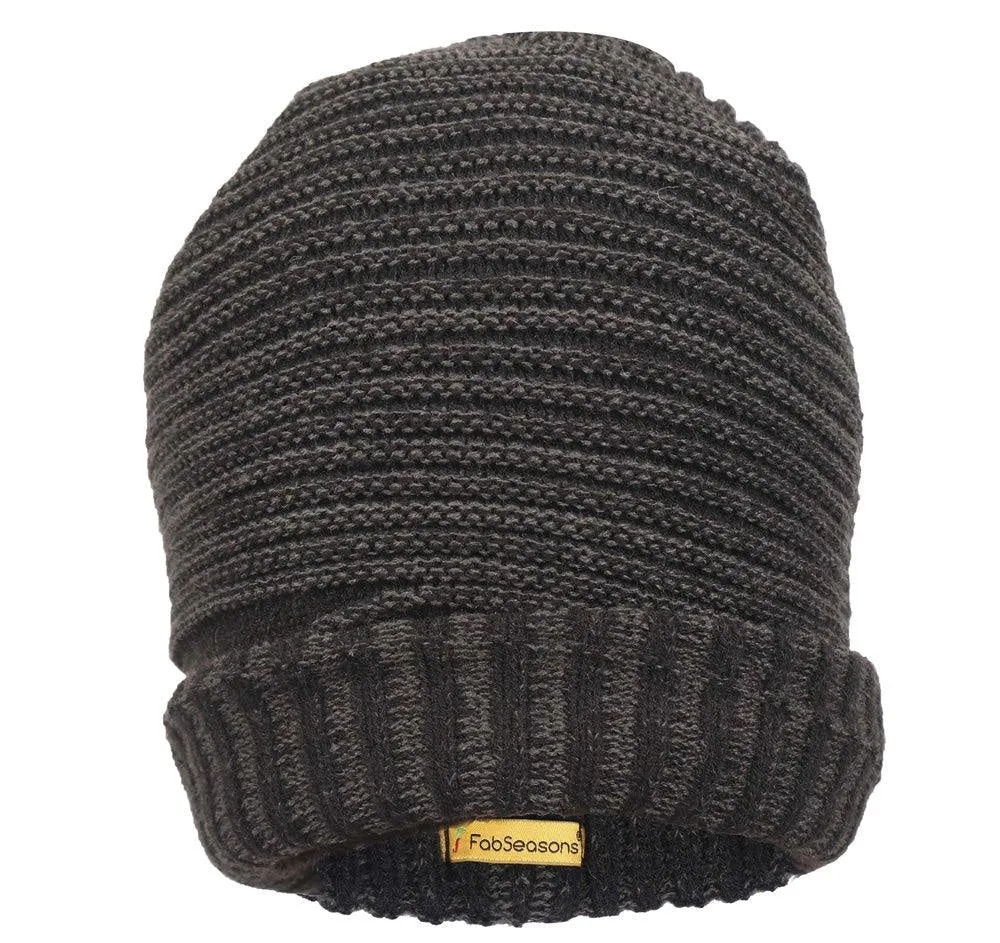 FabSeasons Unisex Acrylic Black Woolen Slouchy Beanie for Winters