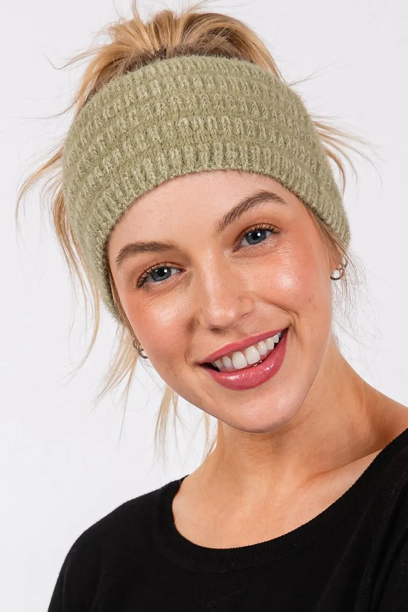 Face The Day Olive Fuzzy Cable Knit Headband