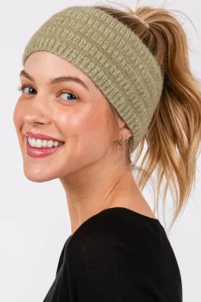 Face The Day Olive Fuzzy Cable Knit Headband