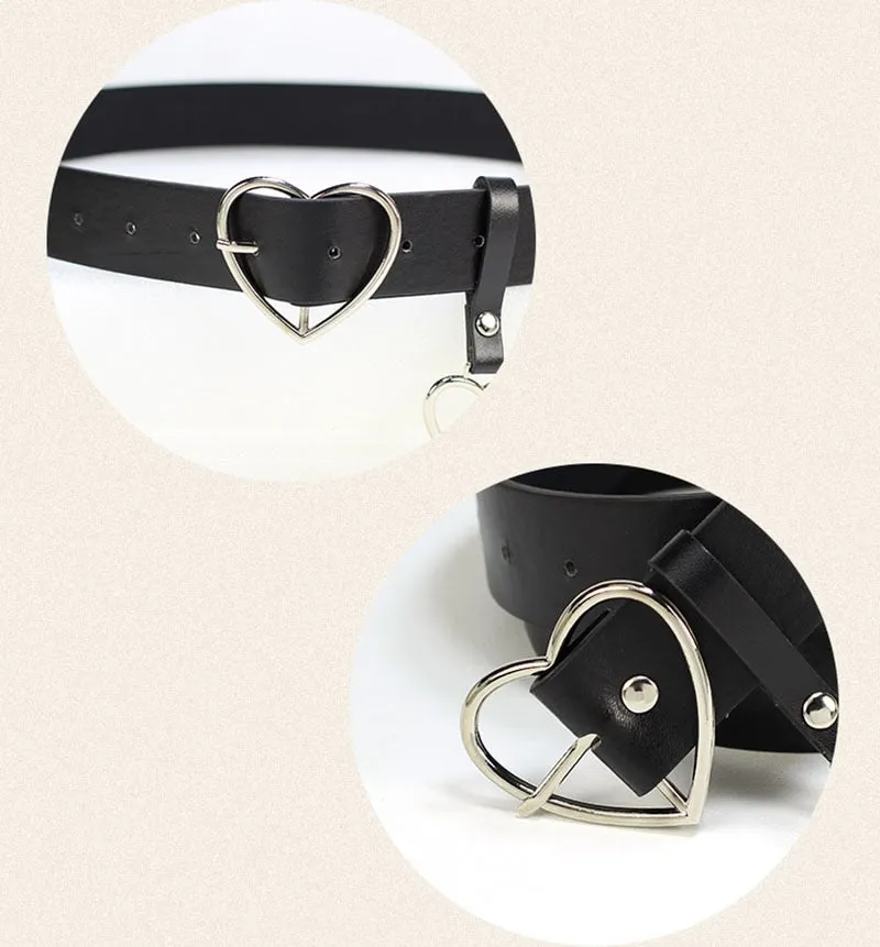 Fashionable Women's Leather Belt With Metal Heart Buckle For Dresses Pants