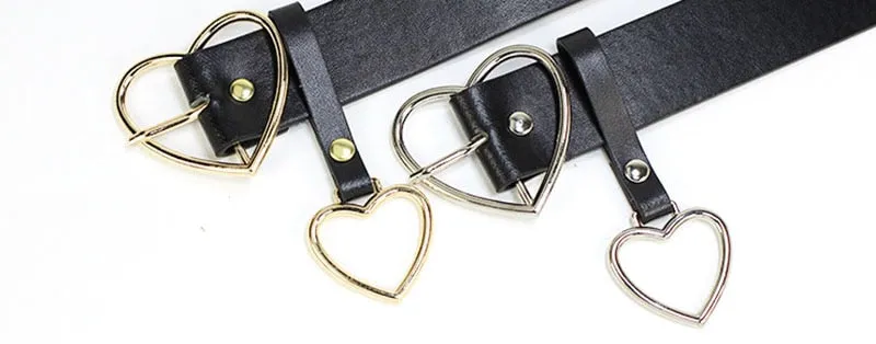 Fashionable Women's Leather Belt With Metal Heart Buckle For Dresses Pants