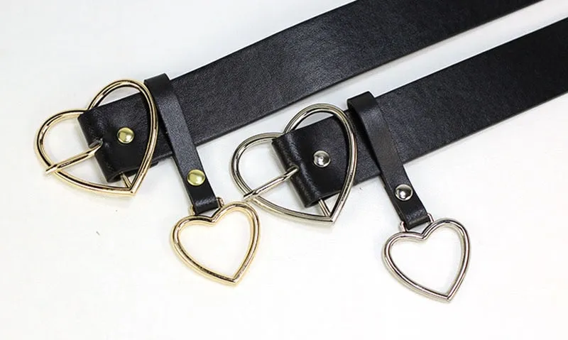 Fashionable Women's Leather Belt With Metal Heart Buckle For Dresses Pants