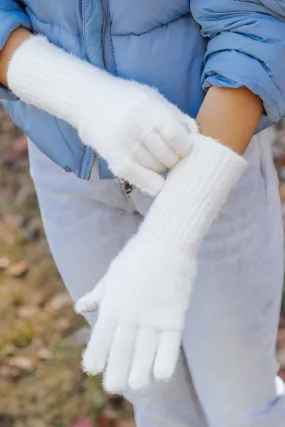 Fuzzy Cable Knit Smart Touch Gloves - Ivory