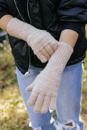 Fuzzy Cable Knit Smart Touch Gloves - Taupe