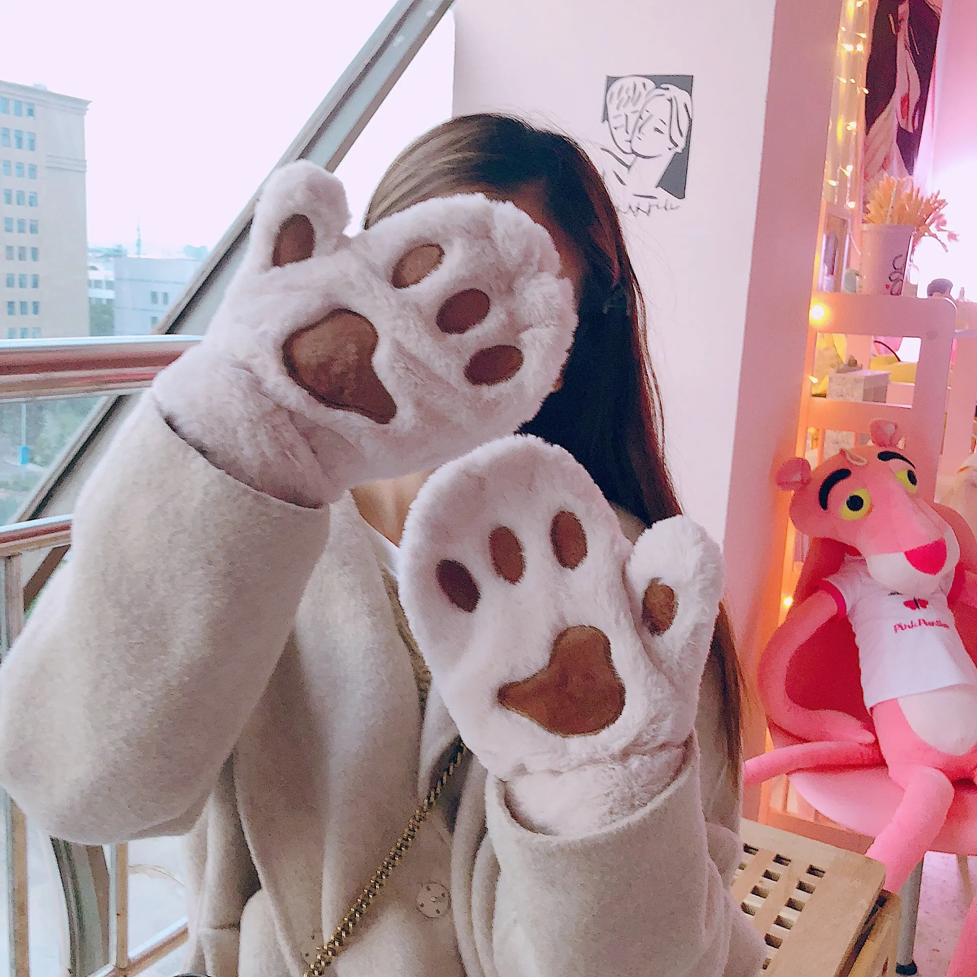 Fuzzy Kitty Paw Gloves AD10602