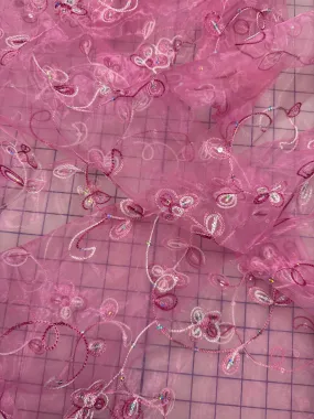 Grab Bag - Embroidered Organza with Sequins 55-inches Wide Pink