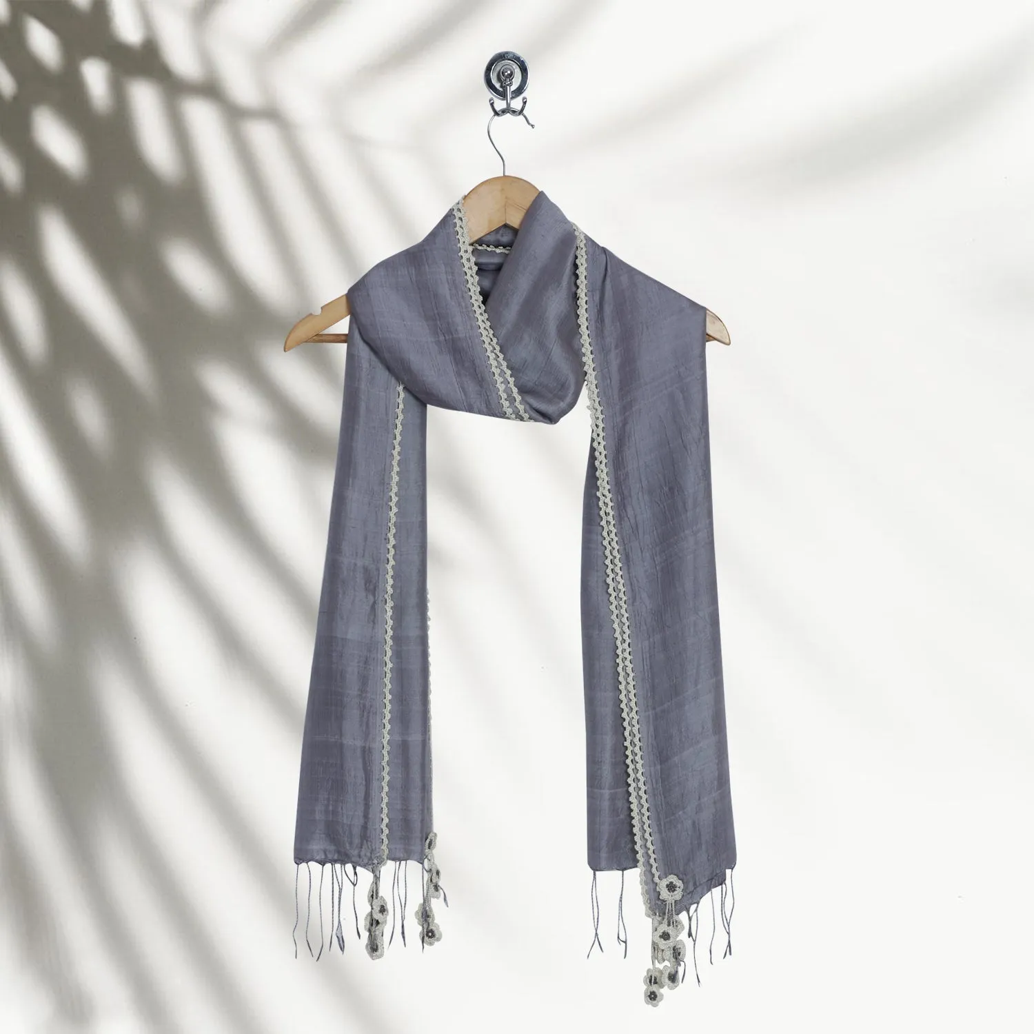 Grey Color Embroidered Mulberry Silk Stole