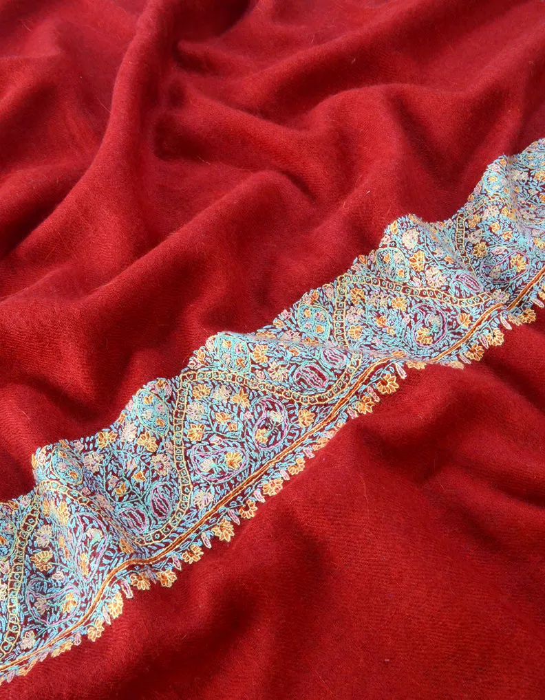 Hand Embroidered Pashmina Stole Red 5322