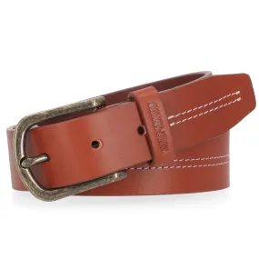 Harley-Davidson Women's Classic Leather Center Stitch Antique Brass Finish Belt, Tan BMM002/02