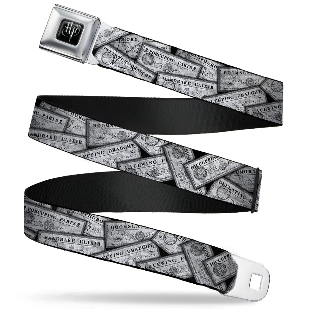 Harry Potter Logo Full Color Black/White Seatbelt Belt - Harry Potter Potion Labels Webbing