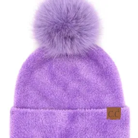 Hat | Plush Tween Terry Chenille Pom Beanie Winter Hat - Purple | Hana